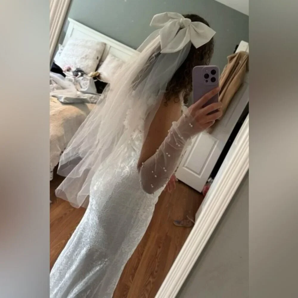 White Bow Veil With Attached Clip 🔥🔥💕💕 New - Picture 6 of 9